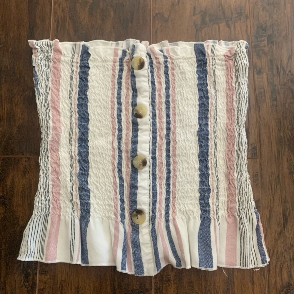 blue white and pink striped ribbed tube top